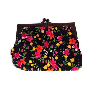 VTG Floral Velvet Coin Purse Acrylic Lucite Kiss-Lock Clutch Grannycore  Cottage